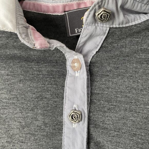 Fior Da Liso Lara Gray Fitted Jersey Knit Button Up Small Color Block Cuffs - Picture 3 of 8